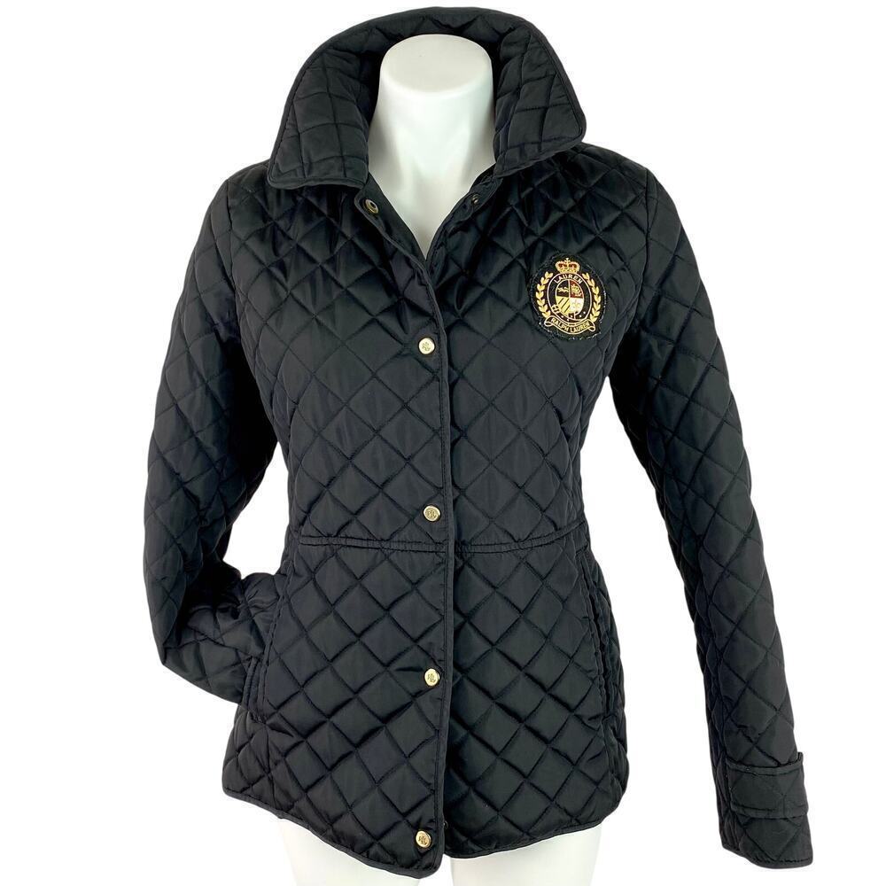 RALPH LAUREN Lauren Women's BLACK Diamond Quilted Jacket with crest SMALL